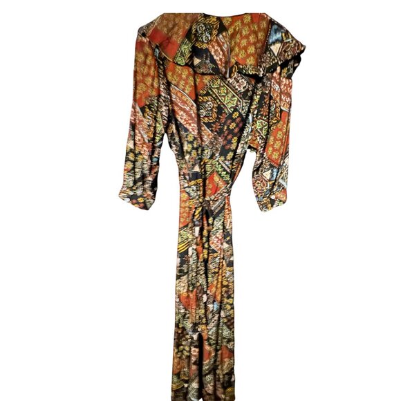 Free People sz M Women's Boho Patchwork Maxi Dress Long Sleeve Button Front 70s - Picture 5 of 16